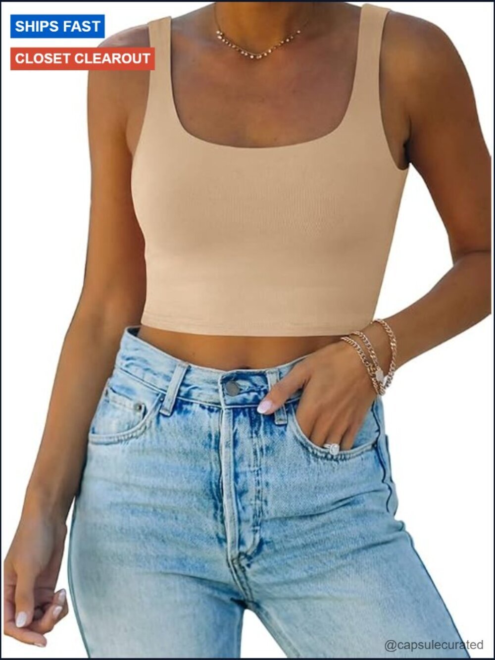 Women's Square Neck Seamless Sleeveless Cropped Tank Top Yoga Crop Basic